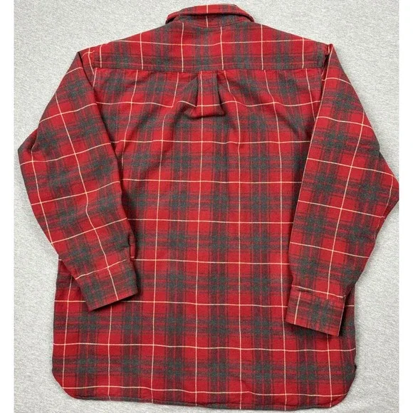 L.L. Bean Flannel Mens Large Heavyweight Red Blue Button Up Shirt Tall MT07 - Picture 10 of 10